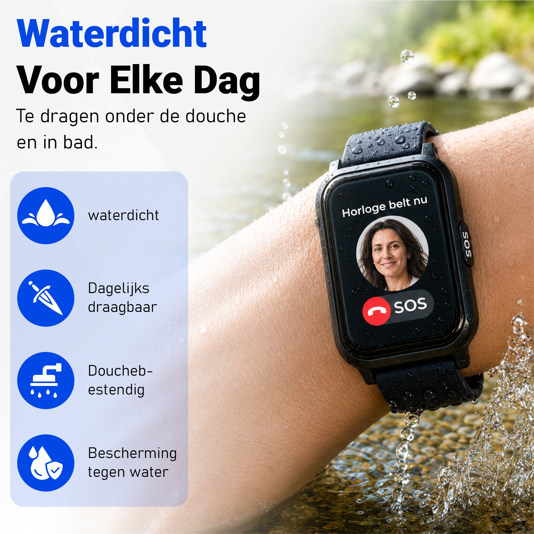 PersonalClick PC45 Smal - Alarm Horloge Ouderen - Valdetectie- Waterdicht- SOS Knop - Extra smal en lange accuduur - Zwart