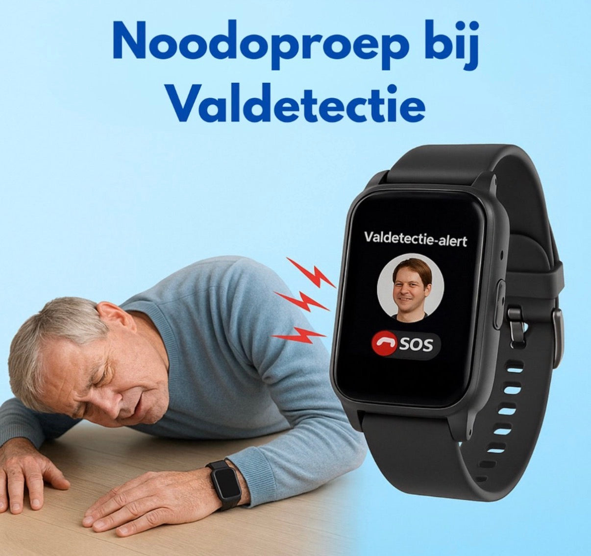 PersonalClick PC45 Smal - Alarm Horloge Ouderen - Valdetectie- Waterdicht- SOS Knop - Extra smal en lange accuduur - Rood