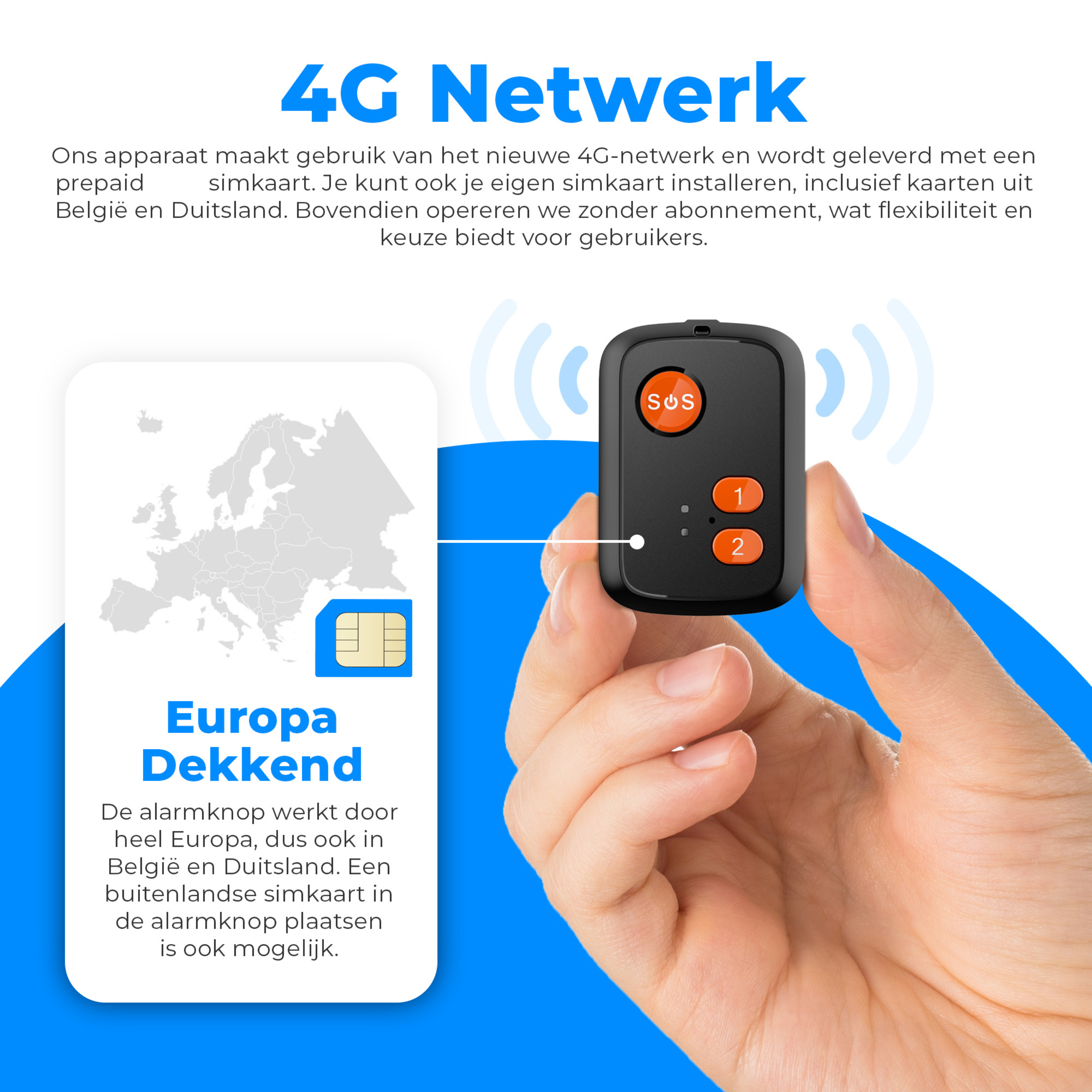 PersonalClick PC20 4G SOS Alarmknop voor Senioren & Personen – GPS Tracker – Waterdicht – Inclusief Simkaart – Zonder Abonnement
