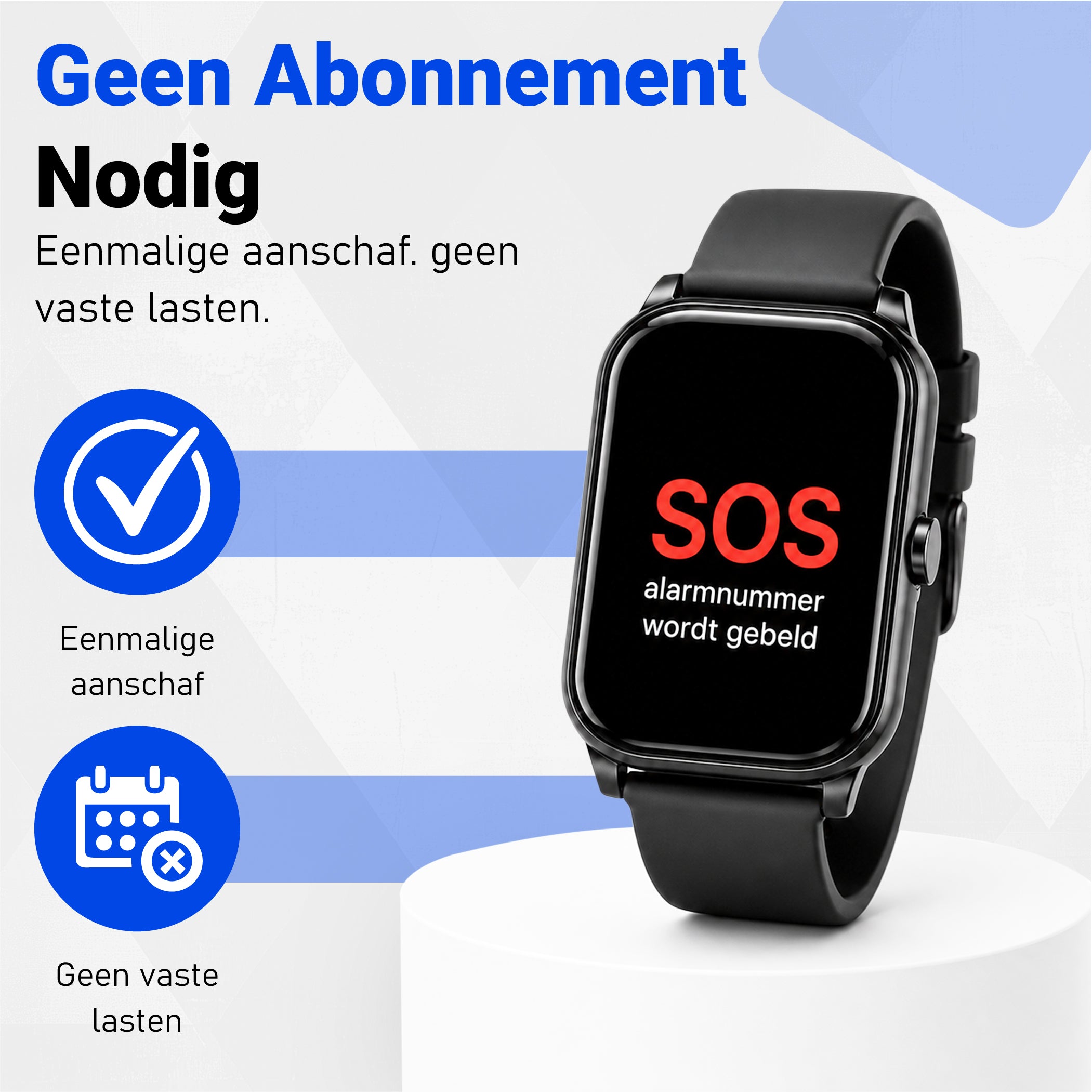PersonalClick PC45 Smal - Alarm Horloge Ouderen - Valdetectie- Waterdicht- SOS Knop - Extra smal en lange accuduur - Zwart