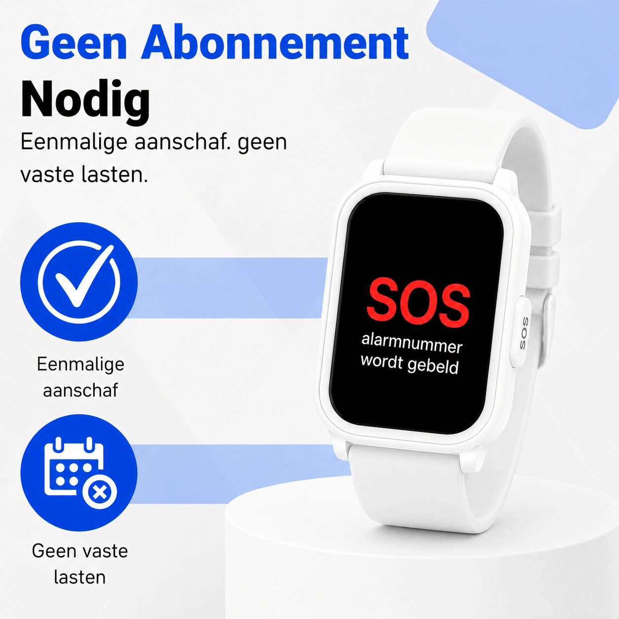PersonalClick PC45 Smal - Alarm Horloge Ouderen - Valdetectie- Waterdicht- SOS Knop - Extra smal en lange accuduur - Wit