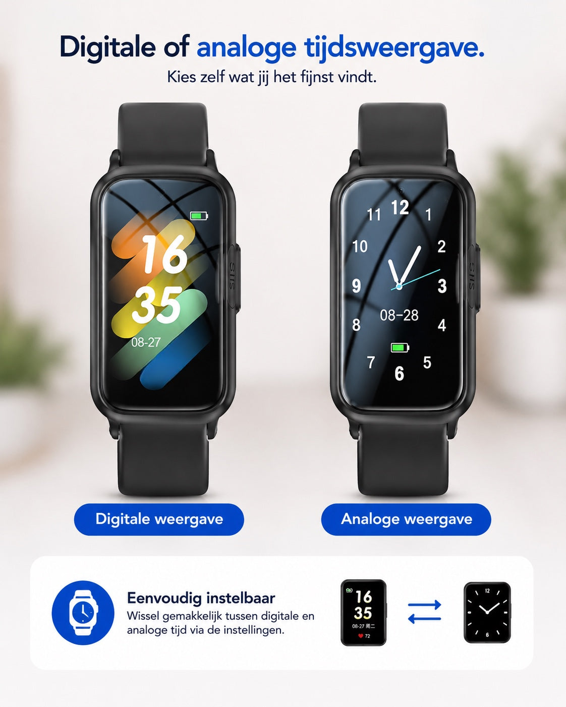 PersonalClick PC45 Smal - Alarm Horloge Ouderen - Valdetectie- Waterdicht- SOS Knop - Extra smal en lange accuduur - Zwart