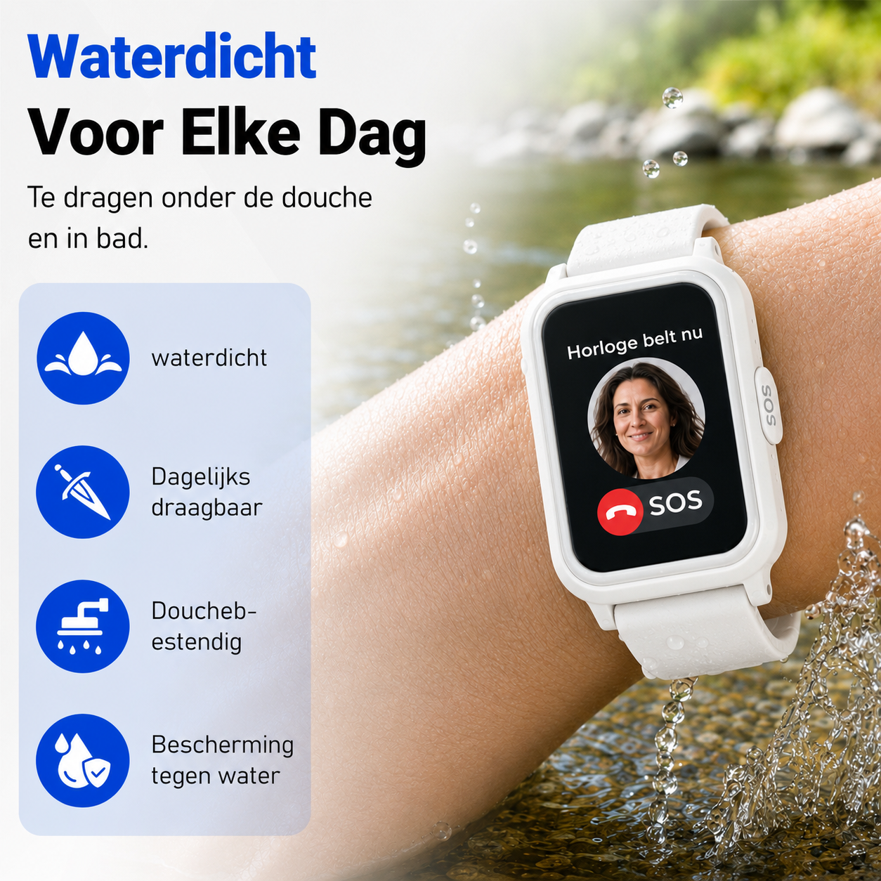 PersonalClick PC45 Smal - Alarm Horloge Ouderen - Valdetectie- Waterdicht- SOS Knop - Extra smal en lange accuduur - Wit