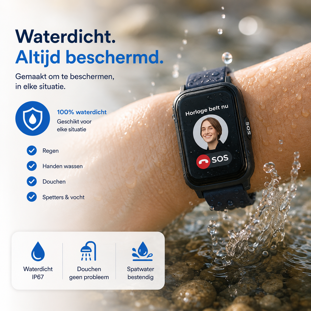 PersonalClick PC45 Smal - Alarm Horloge Ouderen - Valdetectie- Waterdicht- SOS Knop - Extra smal en lange accuduur - Wit