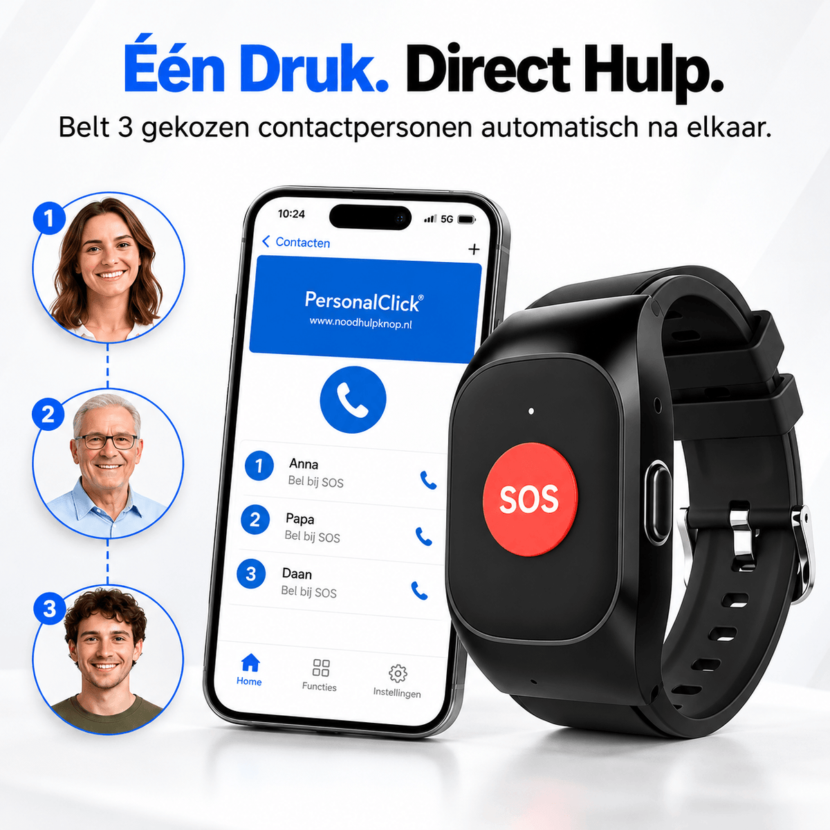 PersonalClick PC20 Alarmhorloge voor Ouderen – Slimme SOS, GPS en Valdetectie – Zonder Abonnement