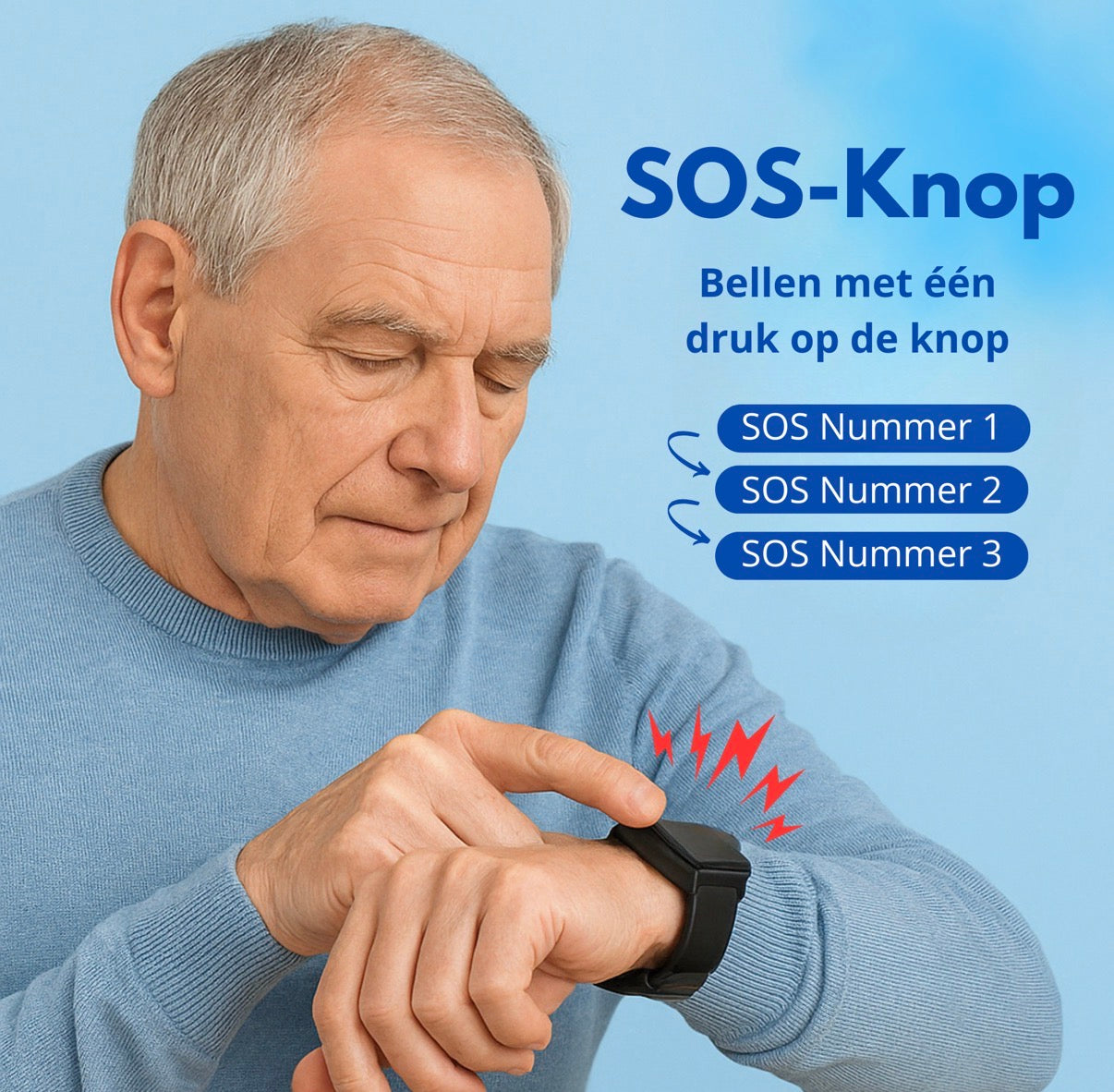 PersonalClick PC45 Smal - Alarm Horloge Ouderen - Valdetectie- Waterdicht- SOS Knop - Extra smal en lange accuduur - Zwart