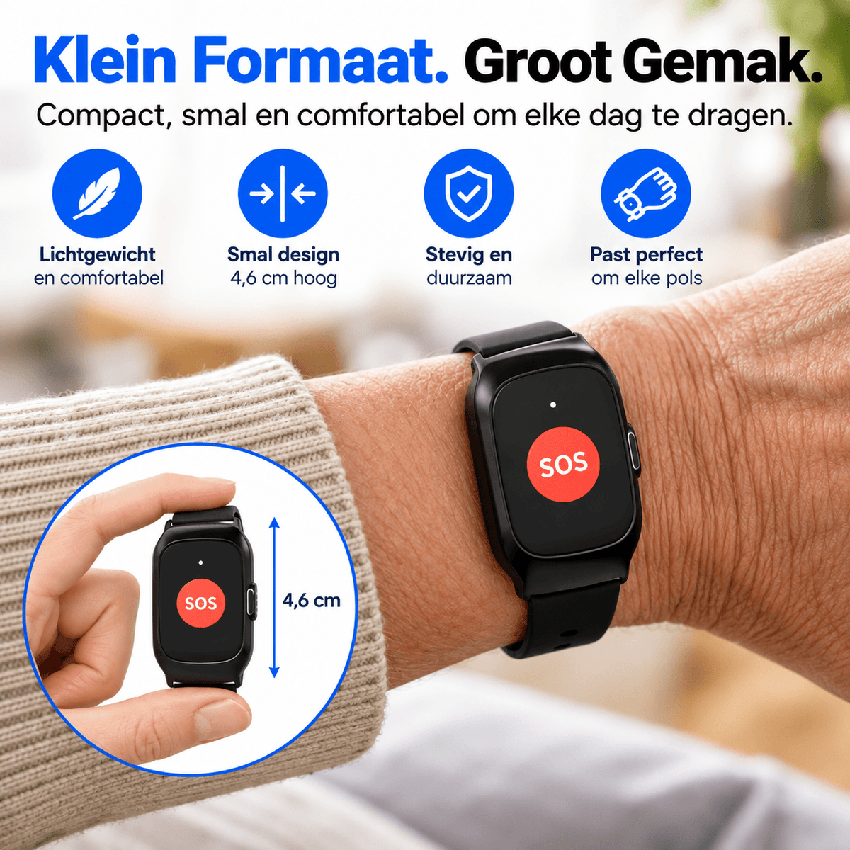 PersonalClick PC20 Alarmhorloge voor Ouderen – Slimme SOS, GPS en Valdetectie – Zonder Abonnement