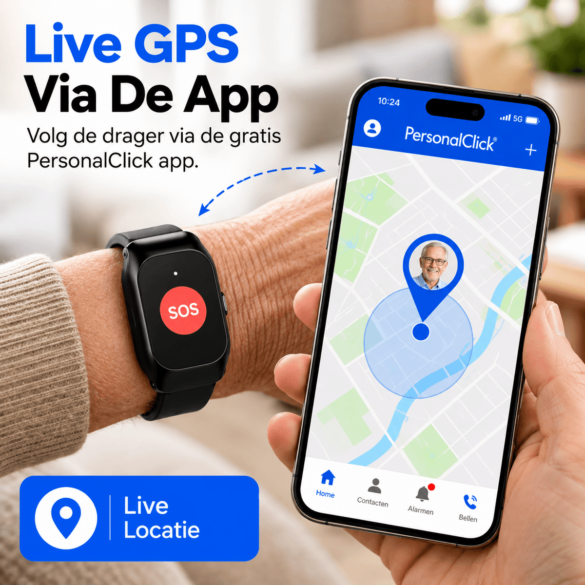 PersonalClick PC20 Alarmhorloge voor Ouderen – Slimme SOS, GPS en Valdetectie – Zonder Abonnement
