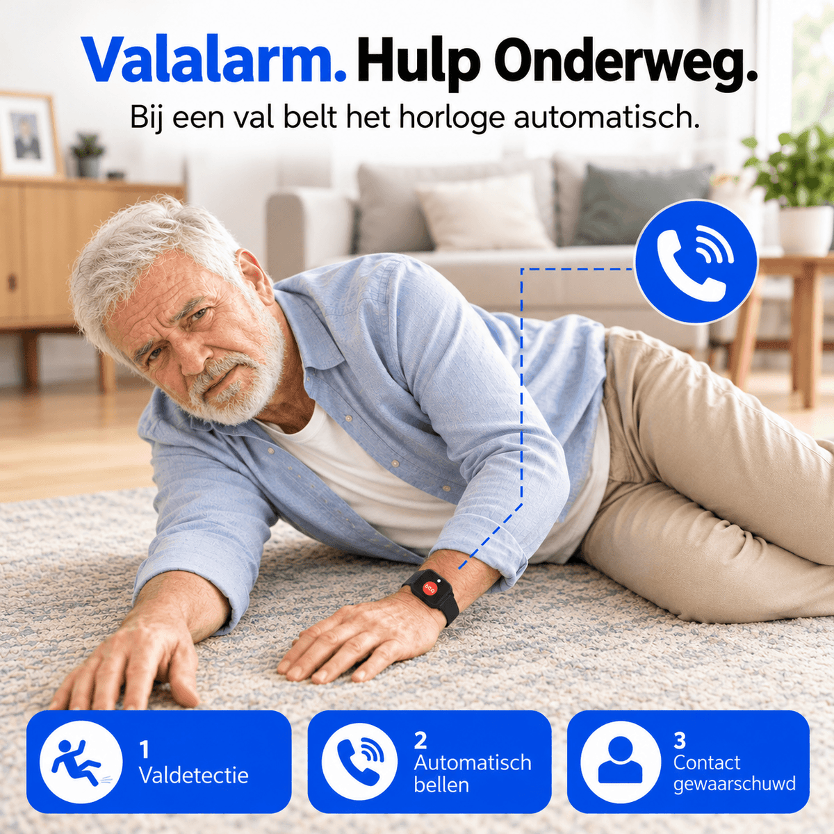 PersonalClick PC20 Alarmhorloge voor Ouderen – Slimme SOS, GPS en Valdetectie – Zonder Abonnement